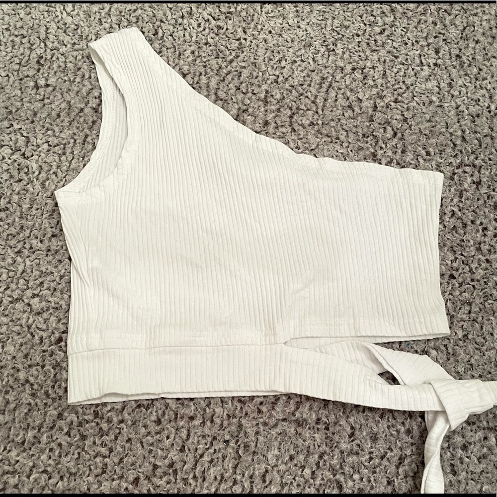 One Sleeved White Cropped Tank
